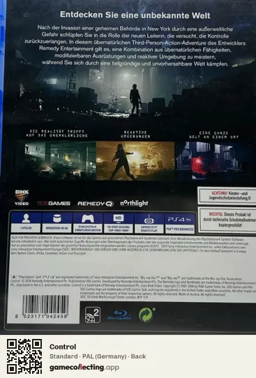 Control PlayStation 4, Germany box back
