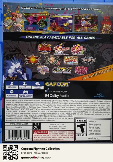 Capcom Fighting Collection PlayStation 4, NTSC box back