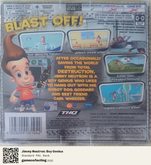 Jimmy Neutron: Boy Genius Game Boy Advance, PAL box back