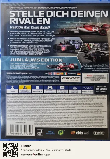 F1 2019 PlayStation 4, Germany box back