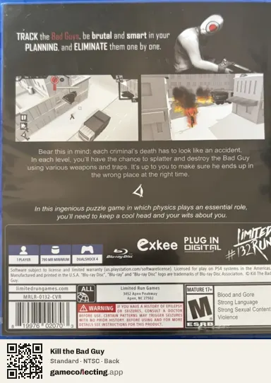 Kill the Bad Guy PlayStation 4, NTSC box back