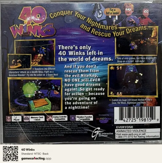 40 Winks PlayStation, NTSC box back