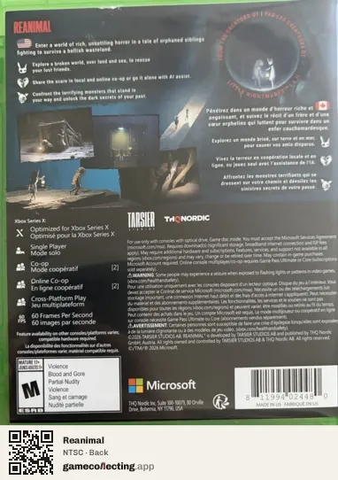 Reanimal Xbox Series X, NTSC box back