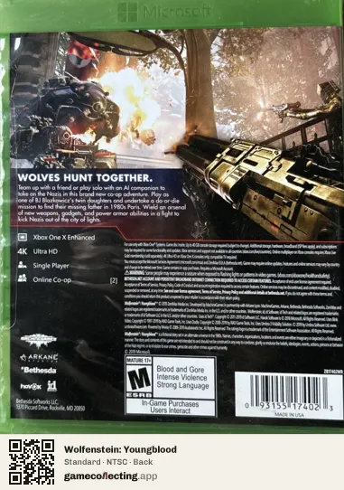 Wolfenstein: Youngblood Xbox One, NTSC box back
