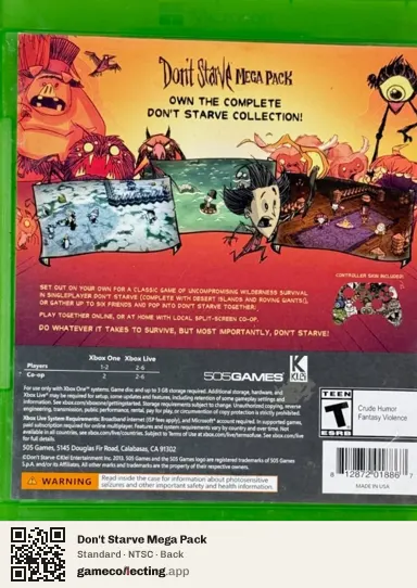 Don't Starve Mega Pack Xbox One, NTSC box back