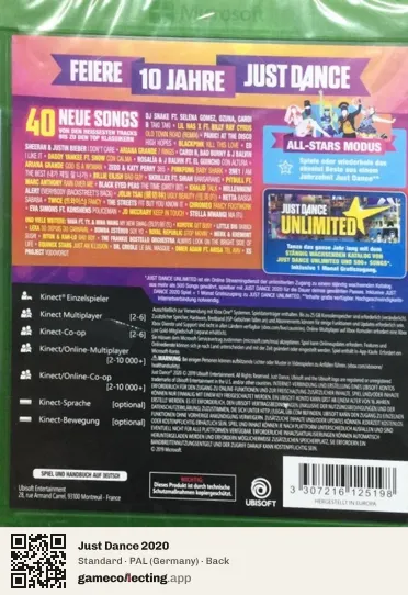 Just Dance 2020 Xbox One, Germany box back