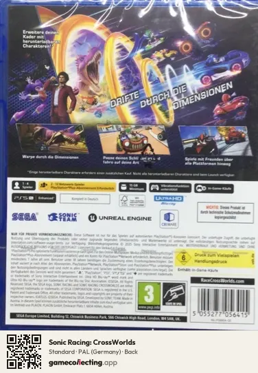 Sonic Racing: CrossWorlds PlayStation 5, Germany box back