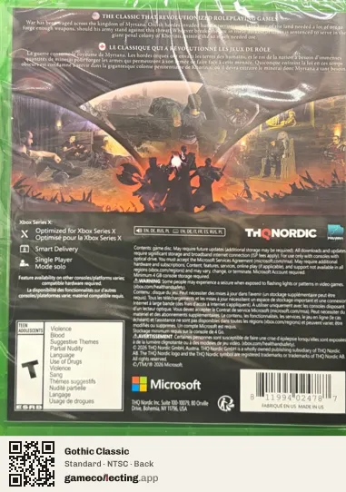 Gothic Classic Xbox Series X, NTSC box back