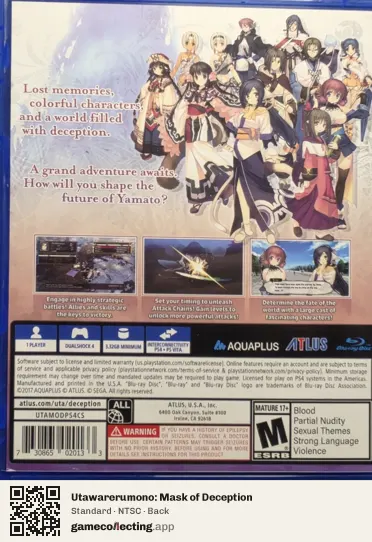 Utawarerumono: Mask of Deception PlayStation 4, NTSC box back