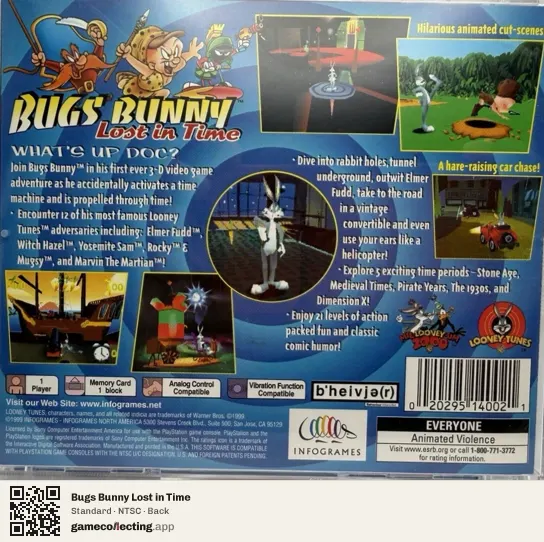 Bugs Bunny Lost in Time PlayStation, NTSC box back