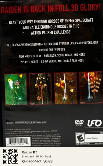 Raiden III PlayStation 2, NTSC box back