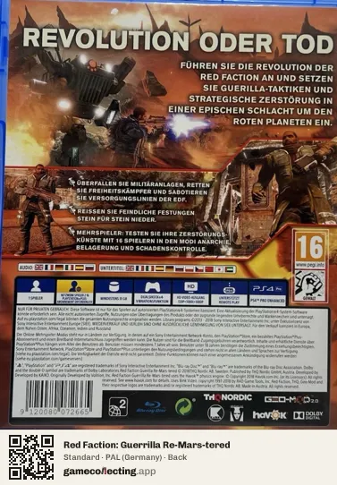Red Faction: Guerrilla Re-Mars-tered PlayStation 4, Germany box back