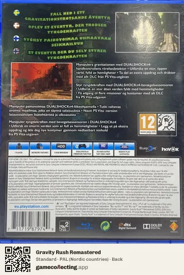 Gravity Rush Remastered PlayStation 4, Nordic countries box back