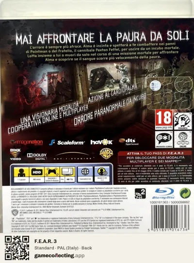 F.E.A.R. 3 PlayStation 3, Italy box back