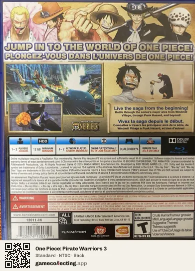 One Piece: Pirate Warriors 3 PlayStation 4, NTSC box back