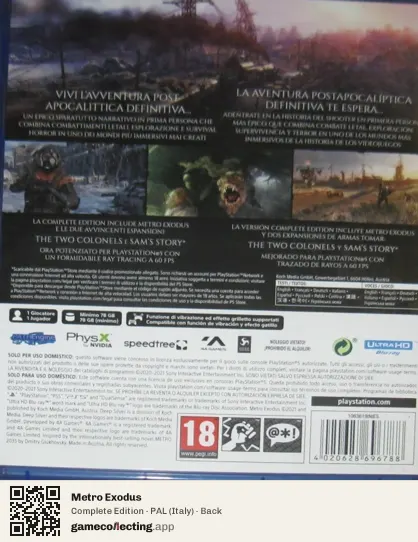Metro Exodus PlayStation 5, Italy box back