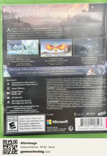 Afterimage Xbox Series X, NTSC box back