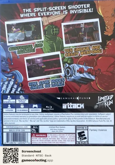 Screencheat PlayStation 4, NTSC box back