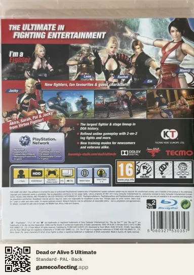 Dead or Alive 5 Ultimate PlayStation 3, PAL box back