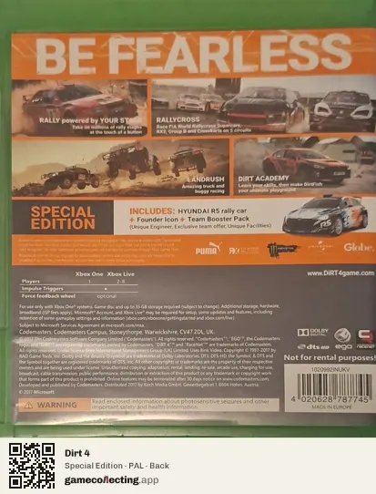 Dirt 4 Xbox One, PAL box back