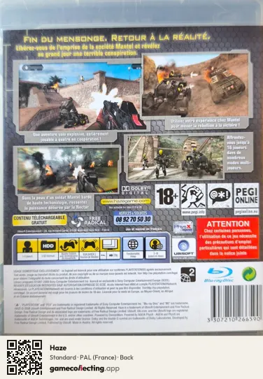 Haze PlayStation 3, France box back