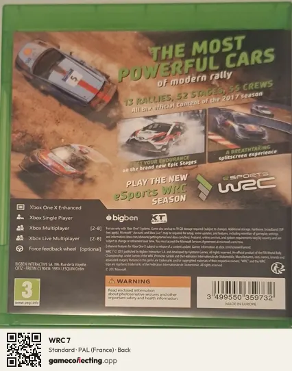 WRC 7 Xbox One, France box back
