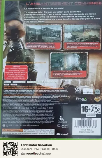 Terminator Salvation Xbox 360, France box back