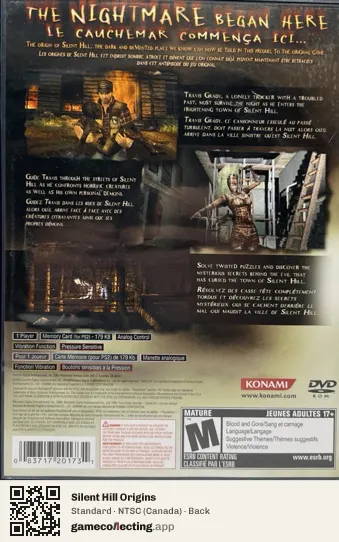 Silent Hill Origins PlayStation 2, Canada box back