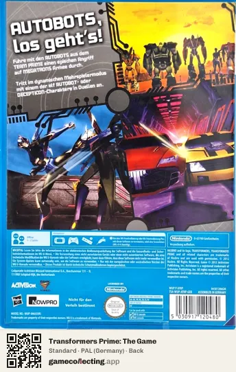 Transformers Prime: The Game Nintendo Wii U, Germany box back