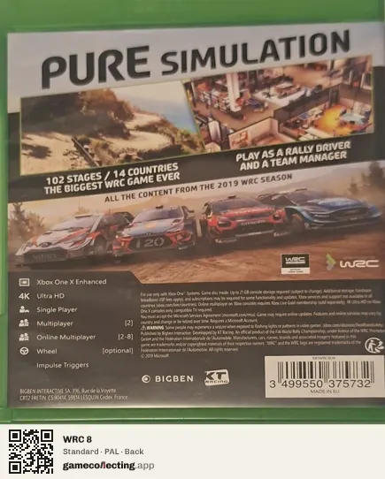 WRC 8 Xbox One, PAL box back