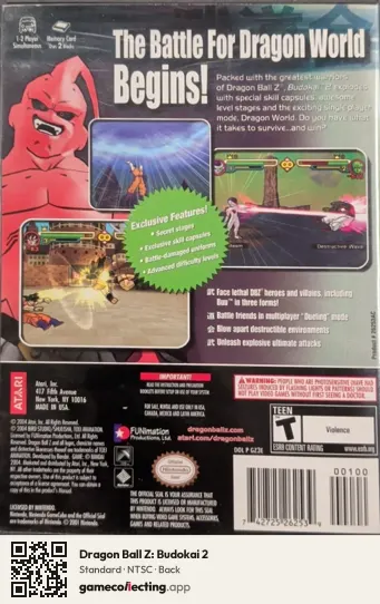 Dragon Ball Z: Budokai 2 Nintendo GameCube, NTSC box back