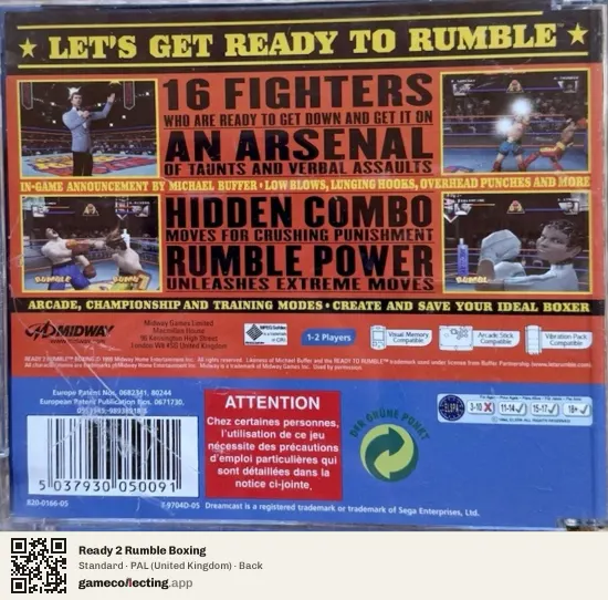 Ready 2 Rumble Boxing Sega Dreamcast, United Kingdom box back