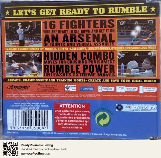 Ready 2 Rumble Boxing Sega Dreamcast, United Kingdom box back