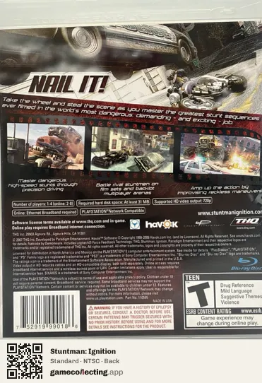Stuntman: Ignition PlayStation 3, NTSC box back