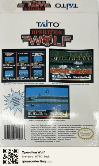 Operation Wolf Nintendo Entertainment System, NTSC box back
