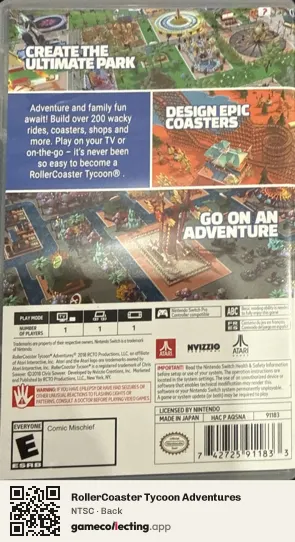 RollerCoaster Tycoon Adventures Nintendo Switch, NTSC box back