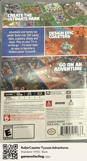 RollerCoaster Tycoon Adventures Nintendo Switch, NTSC box back