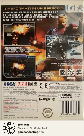 Iron Man Nintendo Wii, Italy box back