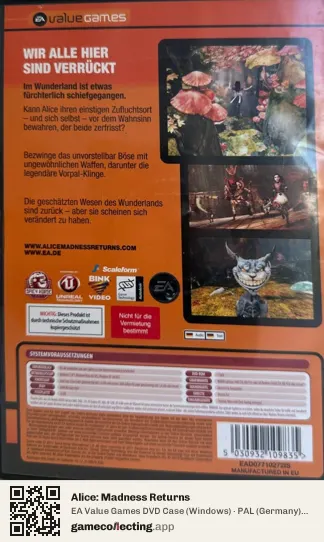 Alice: Madness Returns Computer, Germany box back