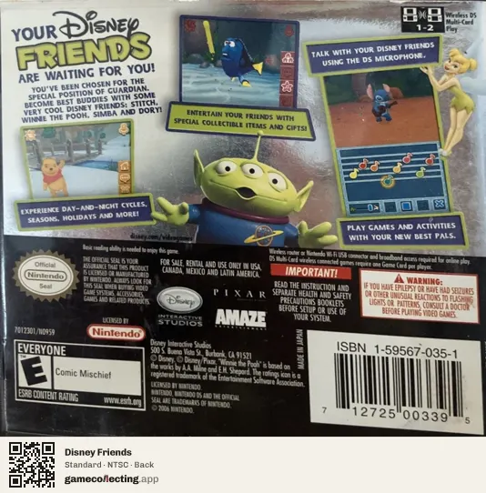 Disney Friends Nintendo DS, NTSC box back