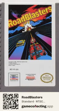 RoadBlasters Nintendo Entertainment System, NTSC cartridge label