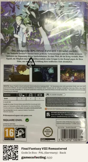 Final Fantasy VIII Remastered Nintendo Switch, Germany box back