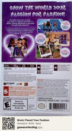 Bratz: Flaunt Your Fashion Nintendo Switch, NTSC box back