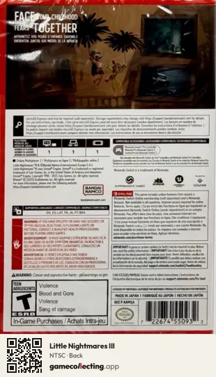 Little Nightmares III Nintendo Switch 2, NTSC box back