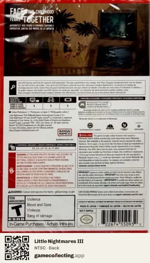 Little Nightmares III Nintendo Switch 2, NTSC box back
