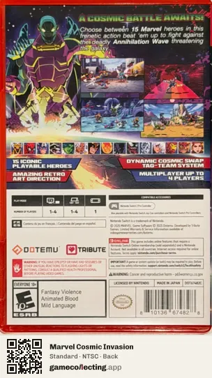 Marvel Cosmic Invasion Nintendo Switch 2, NTSC box back