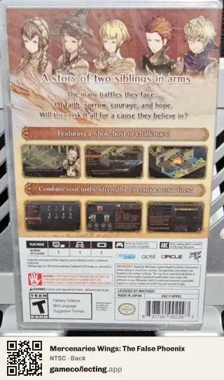Mercenaries Wings: The False Phoenix Nintendo Switch, NTSC box back