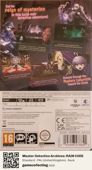 Master Detective Archives: RAIN CODE Nintendo Switch, United Kingdom box back