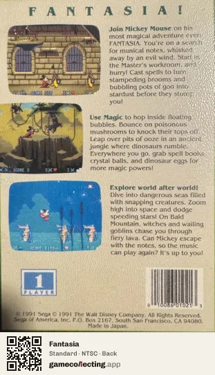 Fantasia Sega Mega Drive / Genesis, NTSC box back