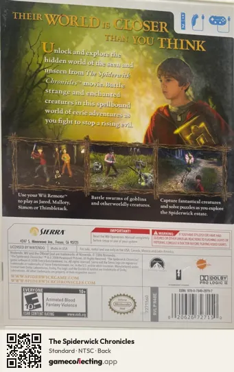 The Spiderwick Chronicles Nintendo Wii, NTSC box back